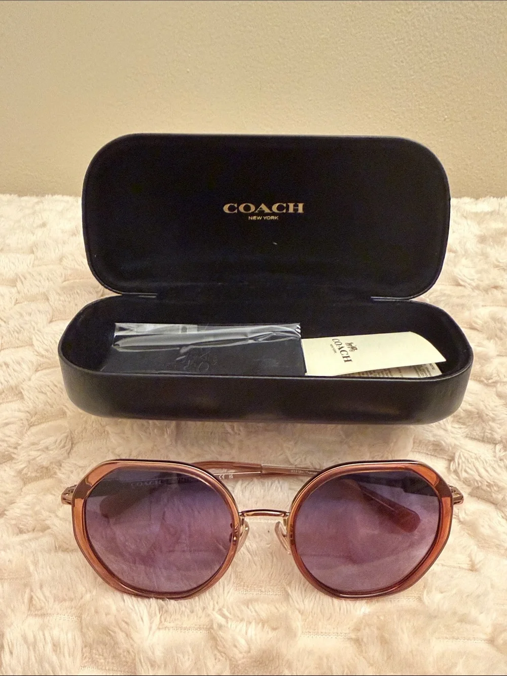 NEW Coach HC7141 CD477 Transparent Amber Sunglasses with Rose Gold Temples